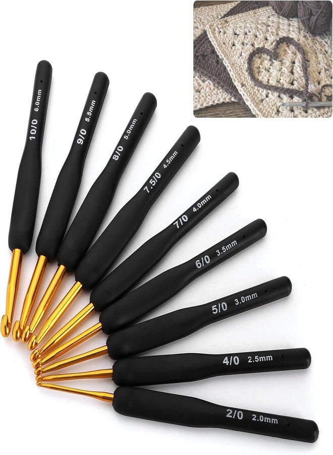 Dodhar Black Gold Crochet Hooks Needles for Arthritic Hands, Crochet Hook Set Ergonomic Soft Grips Knitting Hook for Crochet Yarn Craft, Aluminum Knitting Crochet Supplies Kit for Knitter (m) - Image 1